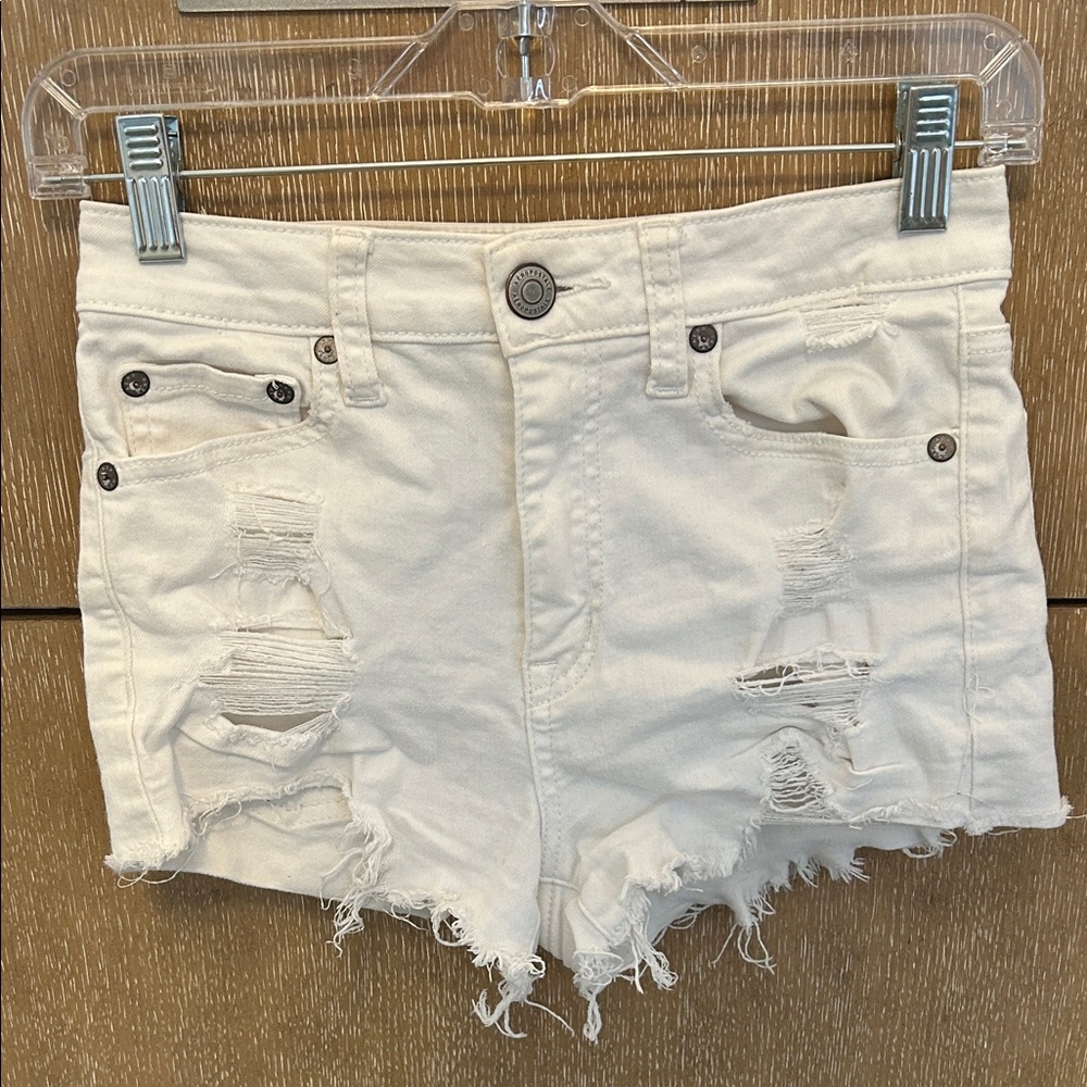 Aeropostale Women's White Distressed Jean Shorts